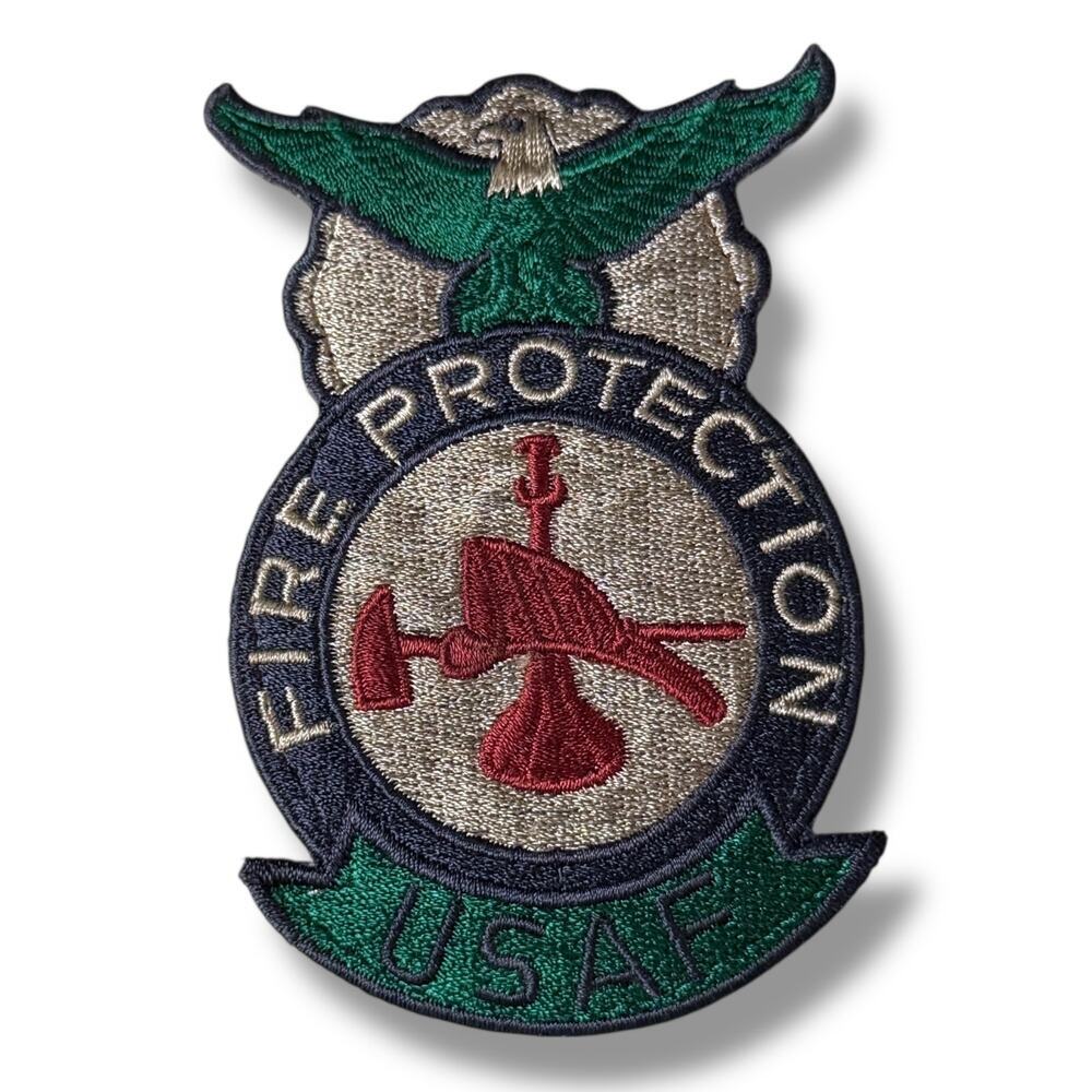 USAF Fire Protection Unit Patch Blue Green Red Iron On Sew Embroidered